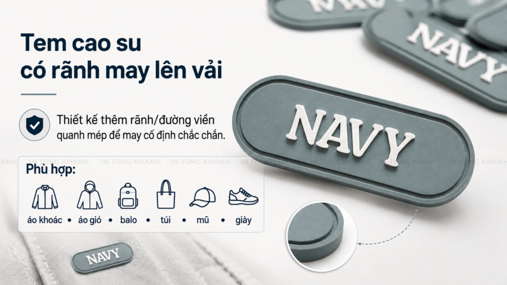 Tem cao su có rãnh may lên vải