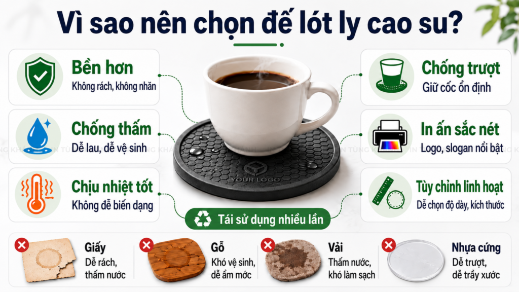 Lý do nên lựa chọn đế lót ly cao su thay vì các lót ly chất liệu khác