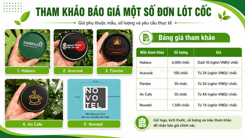 Tham khảo báo giá một số đơn đế lót cốc cao su tại Tùng Khánh