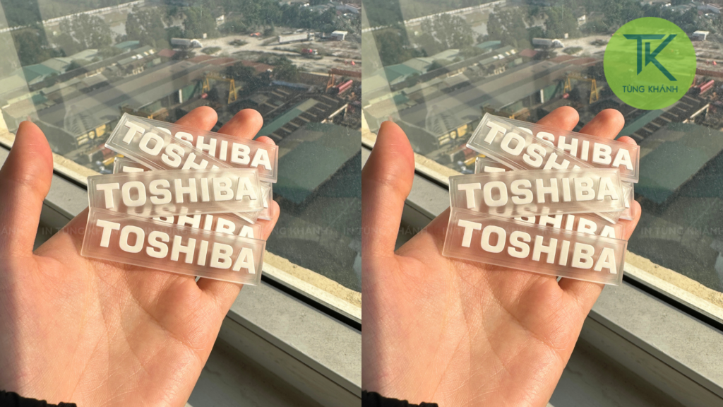 Mẫu tem mác cao su Toshiba nền trong