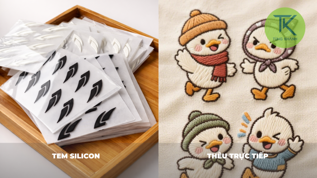 Nhãn mác silicon với thêu trực tiếp