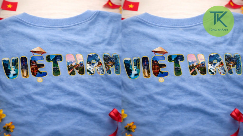 Mẫu in chữ "Việt Nam" cách điệu in sau lưng hoặc trước ngực